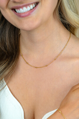 ZINZI gold plated zilveren gourmet ketting met vijf bolletjes 42–45cm ZIC2714G