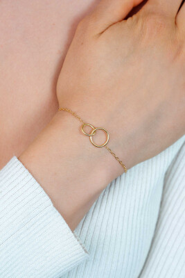 ZINZI Gold Plated Sterling Silver Paperclip Chain Bracelet with 2 Connected Open Circles 17-20cm ZIA2275G