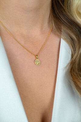 ZINZI gold plated zilveren ketting 42-45cm met zon hanger, bezet met witte zirkonia ZIC2741