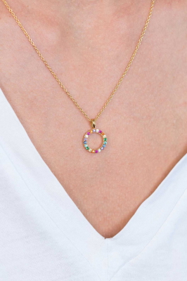 ZINZI silberner Anhänger 14K gelb vergoldet 12mm besetzter Regenbogen ZIH2170