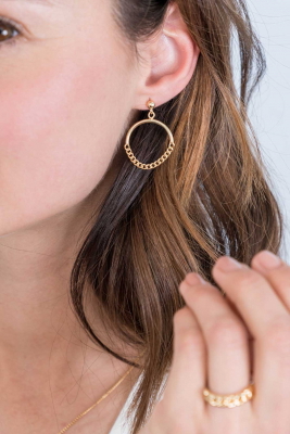 ZINZI silberne Ohrhänger 14K gelb vergoldet 24mm rund mit Gourmet Glieder ZIO2201G