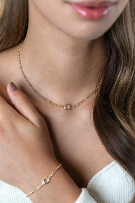 ZINZI gold plated silver gourmet necklace with square setting white zirconia 40-45cm ZIC2417Y
