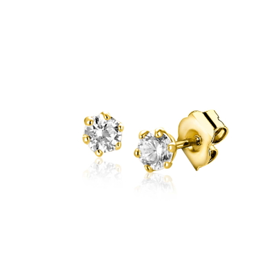 2,5mm ZINZI Gold 14 krt gouden oorstekers met ronde witte zirconia in zespootchaton ZGO562