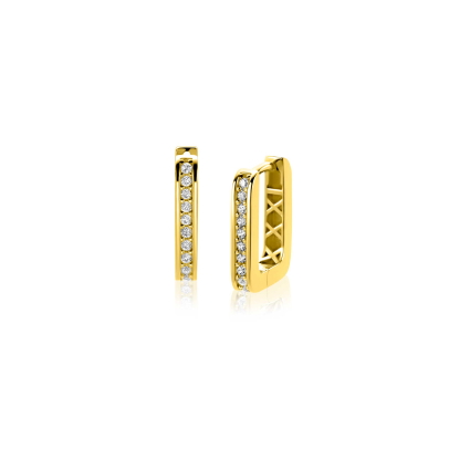 13mm ZINZI Gold 14 krt gouden rechthoekige oorringen, bezet met witte zirconia's en luxe klapsluiting 2mm vierkante buis ZGO575Z