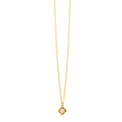 ZINZI gold plated zilveren schakelketting met een lichtbruine klaver in het midden 40-45cm ZIC2905C