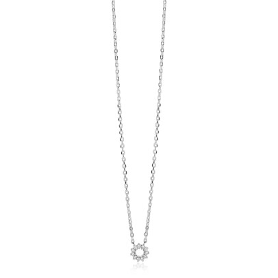 ZINZI zilveren ketting met ronde hanger (8mm) bezet met witte zirkonia’s in verfijnde chatonzetting 42-45cm ZIC2870