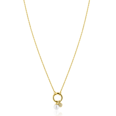 ZINZI gold plated zilveren ketting met ronde sluitring en twee luxe bedels 42-45cm ZIC2738