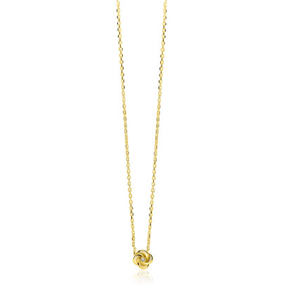 ZINZI gold plated zilveren ketting met hanger in roosdesign (9mm) en bezet met een witte zirkonia in het midden 42-45cm ZIC2872Y