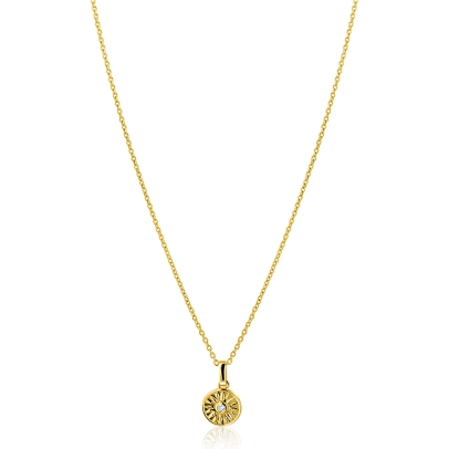 ZINZI gold plated zilveren ketting 42-45cm met zon hanger, bezet met witte zirkonia ZIC2741