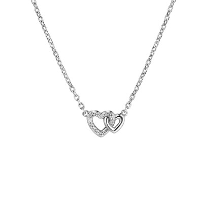 ZINZI zilveren ketting 42–45cm met verbonden hartjes, witte zirkonia's ZIC2493