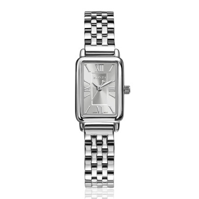ZINZI Small Elegance Watch Silver Sunray Dial and Rectangular Case Stainless Steel Chain Strap 22mm ZIW2802