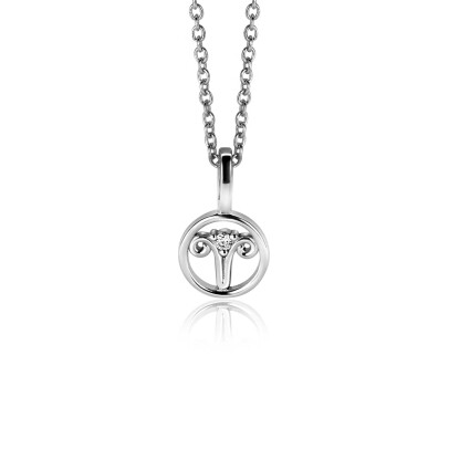 9mm ZINZI zilveren Ram sterrenbeeldhanger bezet met witte zirconia ZIH-RAM (zonder collier)