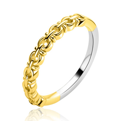 ZINZI goldplated zilveren aanschuifring met fantasie schakels ZIR2802