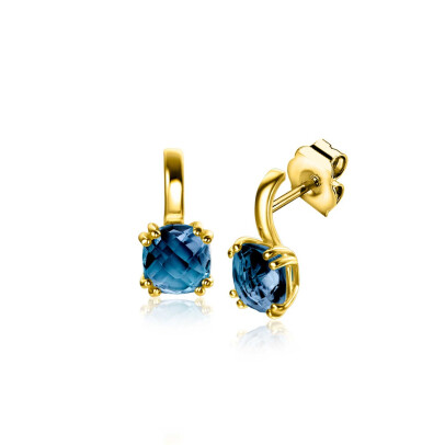 13mm ZINZI Gold 14 krt gouden oorsieraden met vierkante kleursteen in 6,5mm bezet met Londen topaas ZGO537