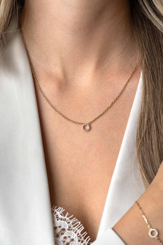 ZINZI gold plated zilveren ketting met open rondje (7,5mm) bezet
