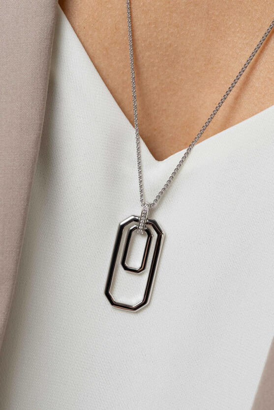 70cm ZINZI zilveren ketting met luxe hanger 40mm, valt lang om de