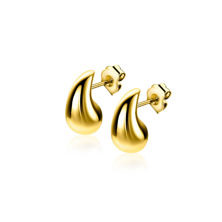 11mm ZINZI gold plated silver stud earrings in organic teardrop