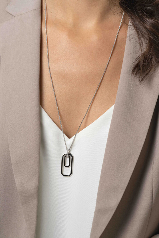 70cm ZINZI zilveren ketting met luxe hanger 40mm, valt lang om de