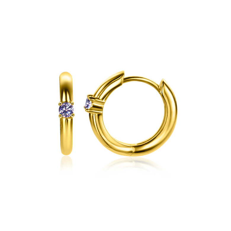 JUNE Hoop Earrings 13mm Gold Plated with Birthstone Light Purple