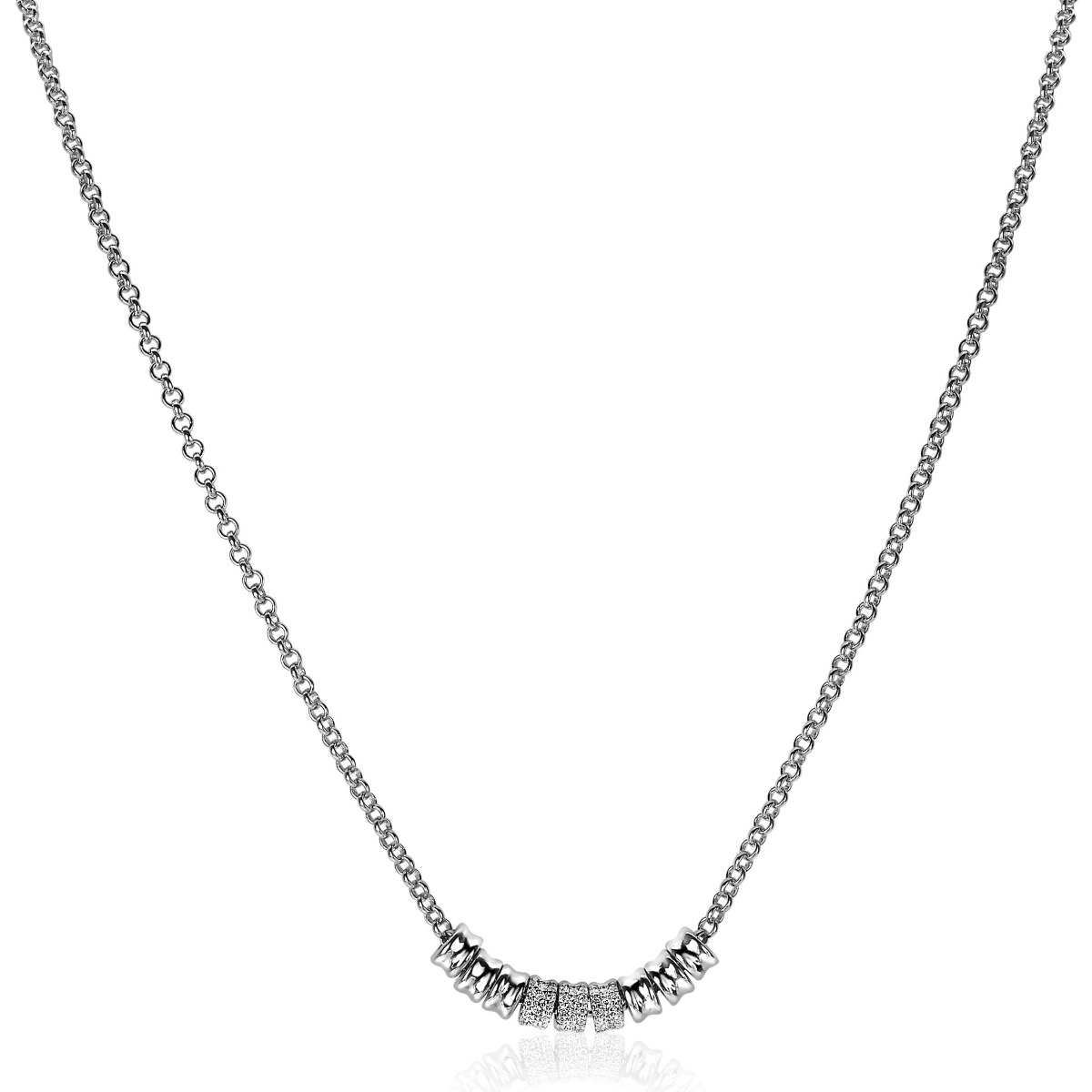 Mart Visser by ZINZI zilveren ketting 45cm met 9 ronde schakels, waarvan 3 volbezet met witte zirconia's MVC22