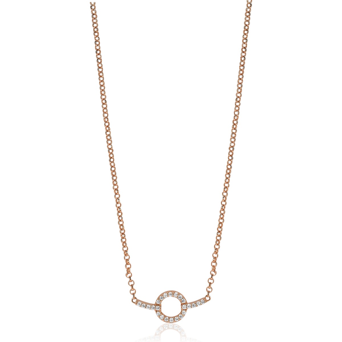 ZINZI Rose Gold Plated Sterling Silver Necklace Circle and Bar Design with White Zirconias 42-45cm ZIC1063R