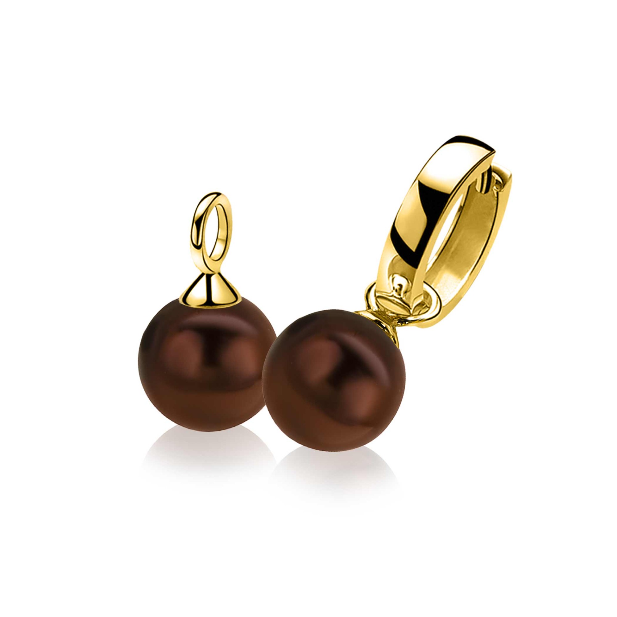 ZINZI gold plated zilveren oorbedels parel bruin 10mm ZICH266BY (zonder oorringen)