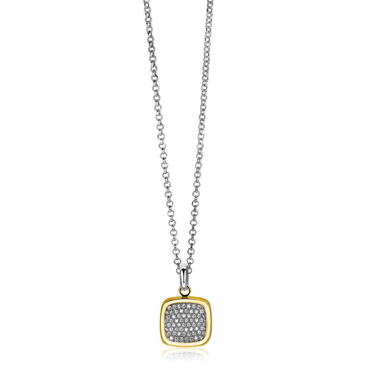 ZINZI gold plated zilveren vierkante hanger 18mm witte zirconia's ZIH1070Y
