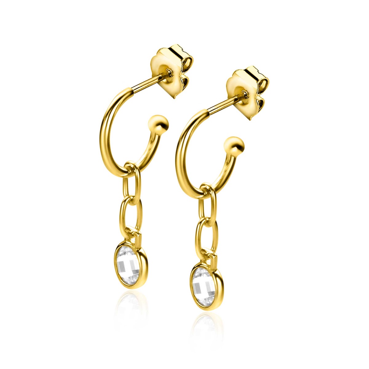 ZINZI gold plated zilveren oorringen 13mm met paperclip schakel en ronde witte zirconia 30mm ZIO2304G