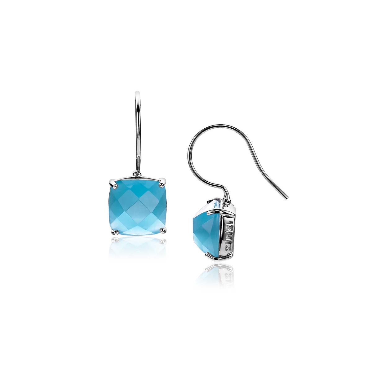 ZINZI zilveren oorhangers vierkant turquoise 24mm ZIO623T